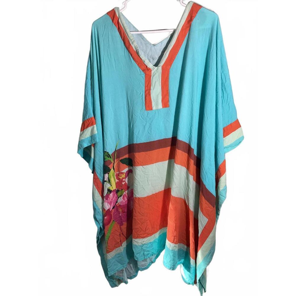 Soft Surroundings Beach Kaftan / Coverup with floral Embroidery Beading One size - Picture 1 of 10